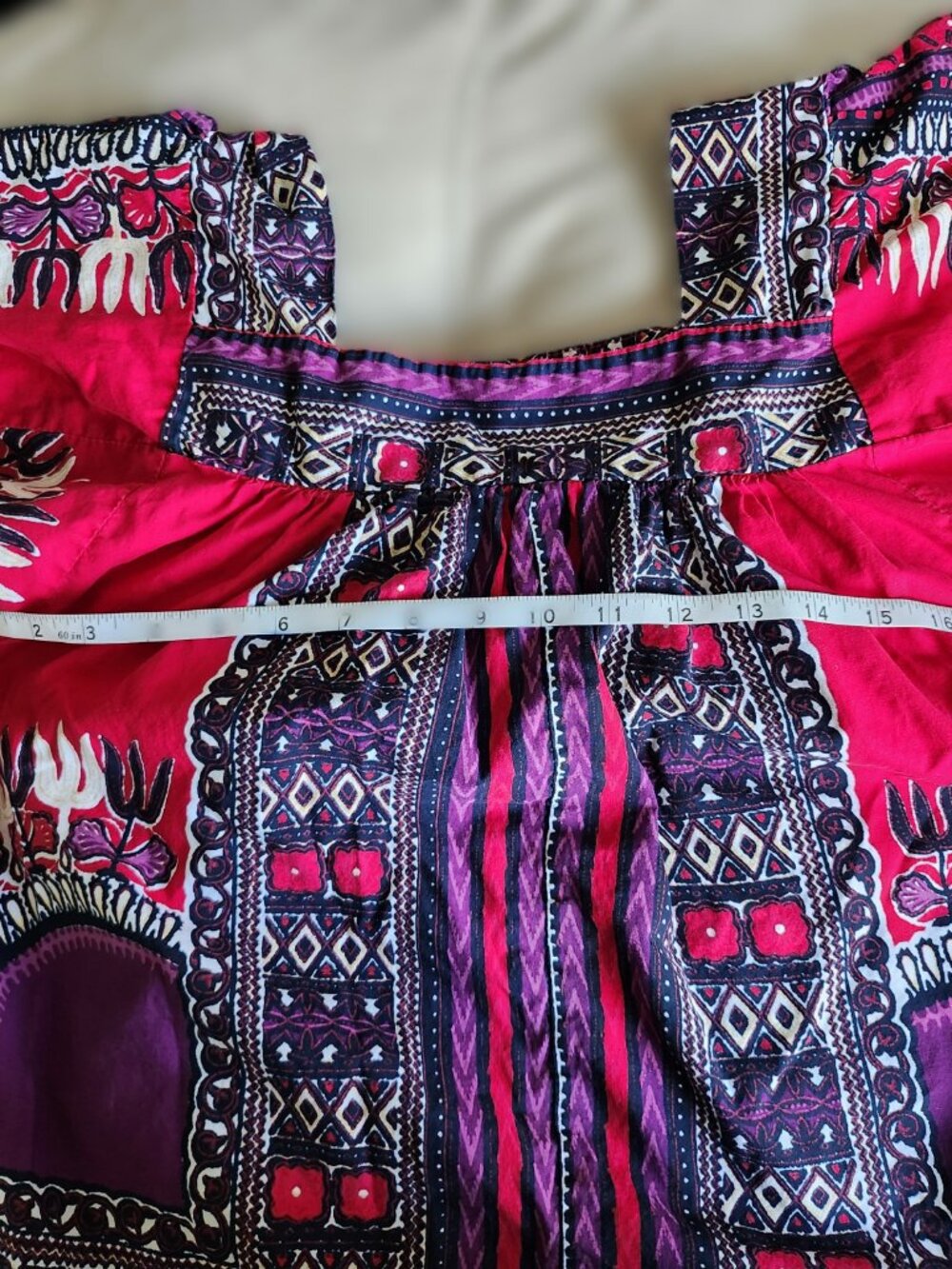 Vintage 1960s Indian Cotton Batik Blouse Boho Hippie Folk Top Red Purple S - Picture 4 of 6